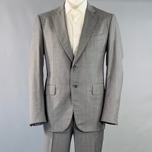 ISAIA Size 46 Regular Grey Slate Wool Notch Lapel Suit